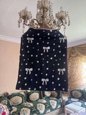 Black Polka Dot & Bow Embroidered Mini Skirt